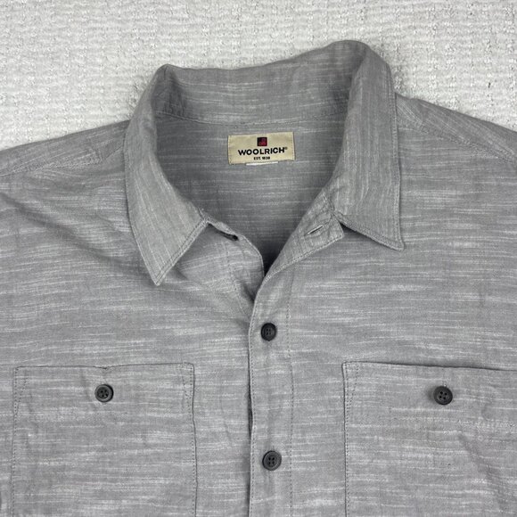 Woolrich Button Down Shirt Men's Large Short Sleeve Summer Outdoor Retro Gray - Picture 2 of 16